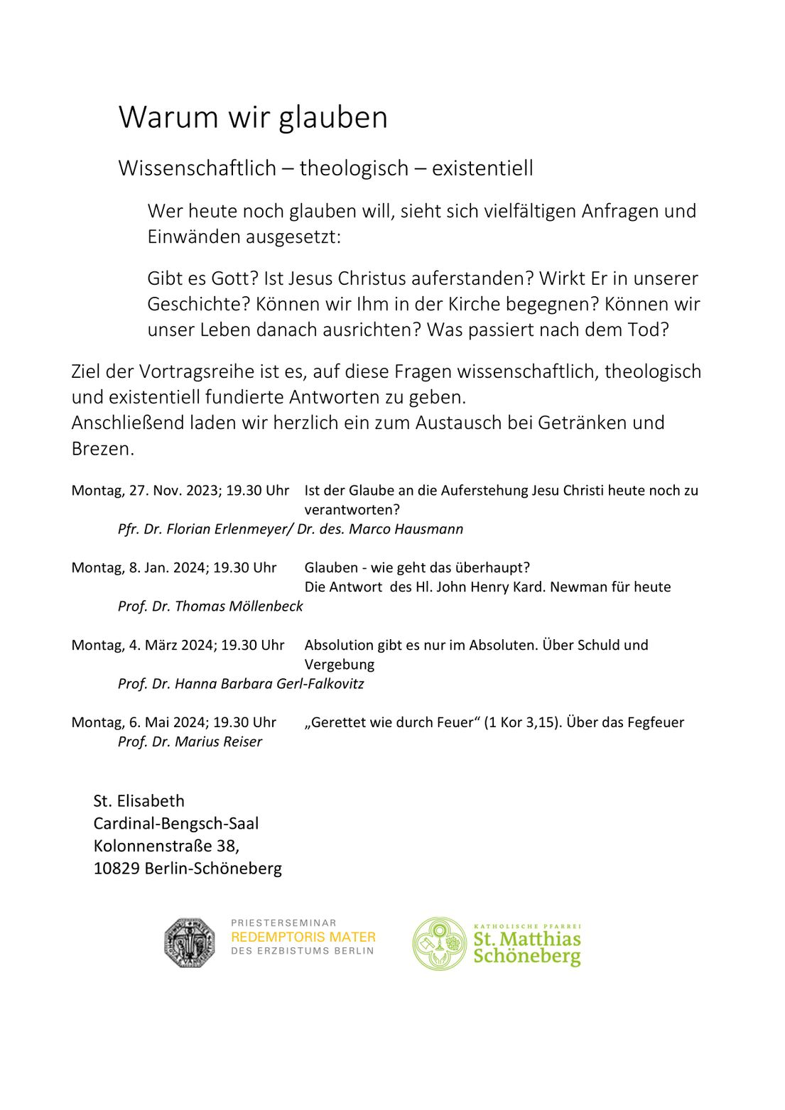 Vortragsreige WARUM WIR GLAUBEN